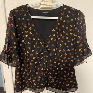 Madewell Silk Daylight Tie-Sleeve Top Blouse in Feline Floral, Size 12